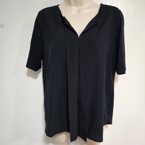 Ann Taylor Petite Sz PM True Navy Blue Cotton Blend Keyhole Neck Lightweight Top - Picture 1 of 6